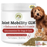 Wholistic Pet Organics hip joint supplement bottle pour; easy dosing for dogs and cats
