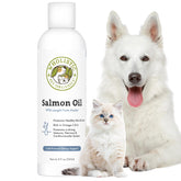 Wholistic Pet Organics salmon oil bottle highlighting a natural omega-3 source for pets