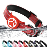 WhoseID AirTag collar in red XS with padded nylon for comfort and security.