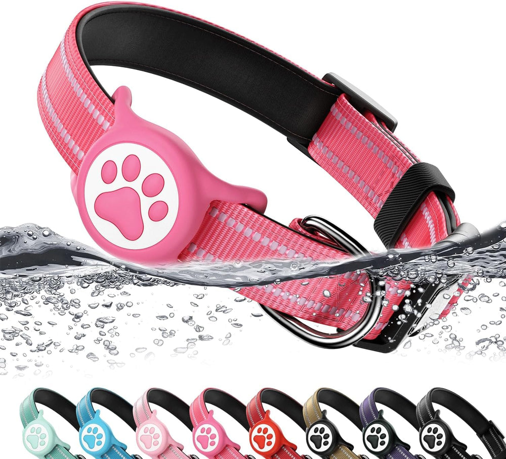 WhoseID Airtag Dog Collar with AirTag holder for easy pet tracking during walks.
