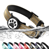 WhoseID Airtag dog collar with QR holder on brown strap for quick ID access