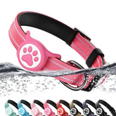WhoseID Airtag dog collar hot pink front view shows safety and style