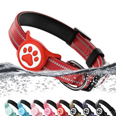 WhoseID red Airtag dog collar with holder for easy tracking