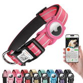 WhoseID reflective dog collar with AirTag holder for enhanced visibility during evening walks