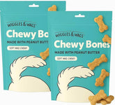 Wiggles & Wags Chewy Bones peanut butter packaging view, preserves freshness for quick rewards.