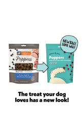 Closeup of Wiggles & Wags Poppers soft, chewy texture for easy feeding.