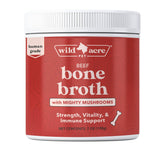 Wild Acre beef bone broth bottle pour showing easy serving for dogs