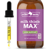 Wild Acre Milk Thistle for Dogs bottle pouring into a dish for easy dosing.