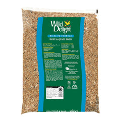 Close-up of Wild Delight Dove & Quail seed mix in feeder setup.