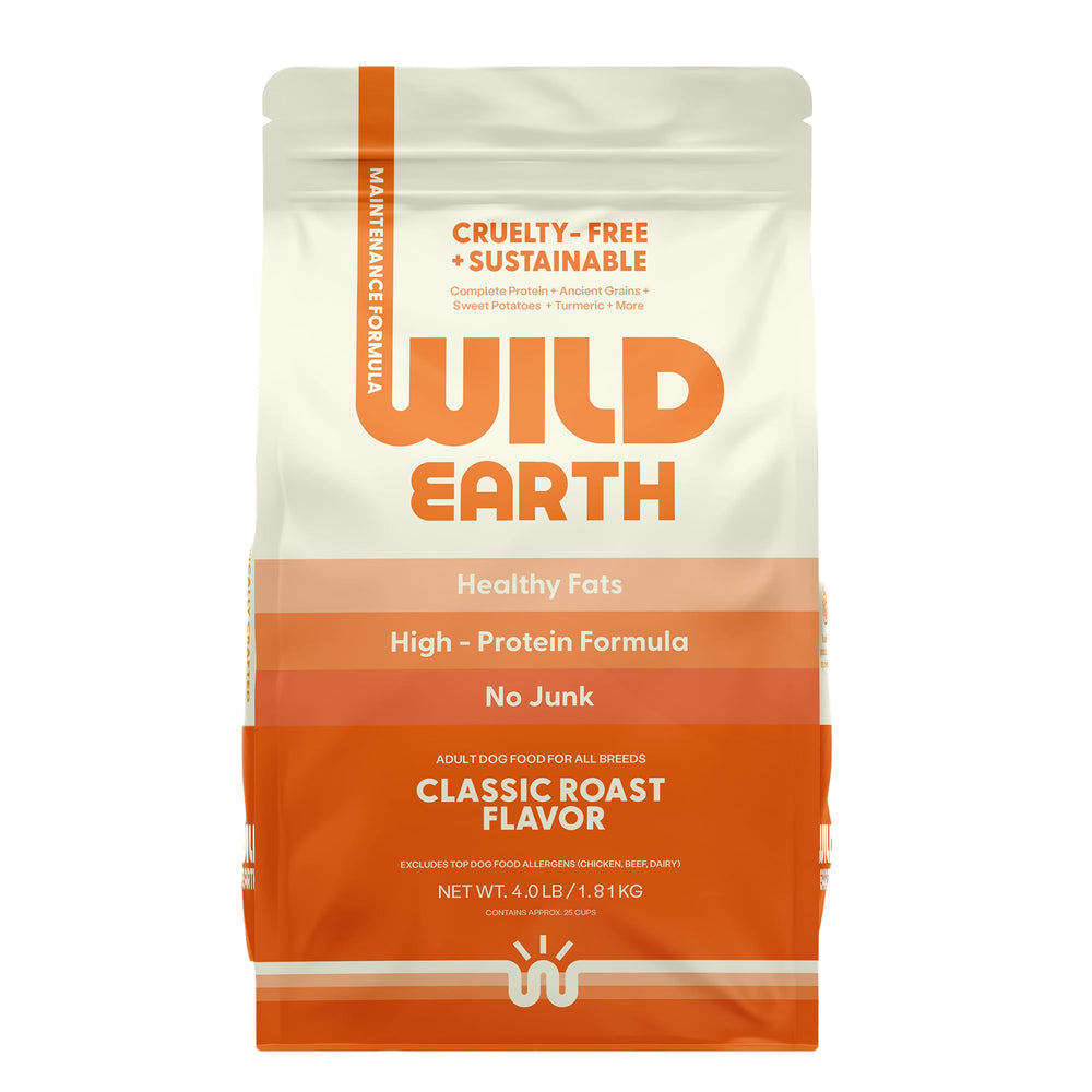 Wild Earth Classic Roast kibble close-up highlighting plant-based protein quality.