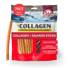 Wild Eats Salmon Collagen Stick pack for dogs promotes long-lasting chew enjoyment