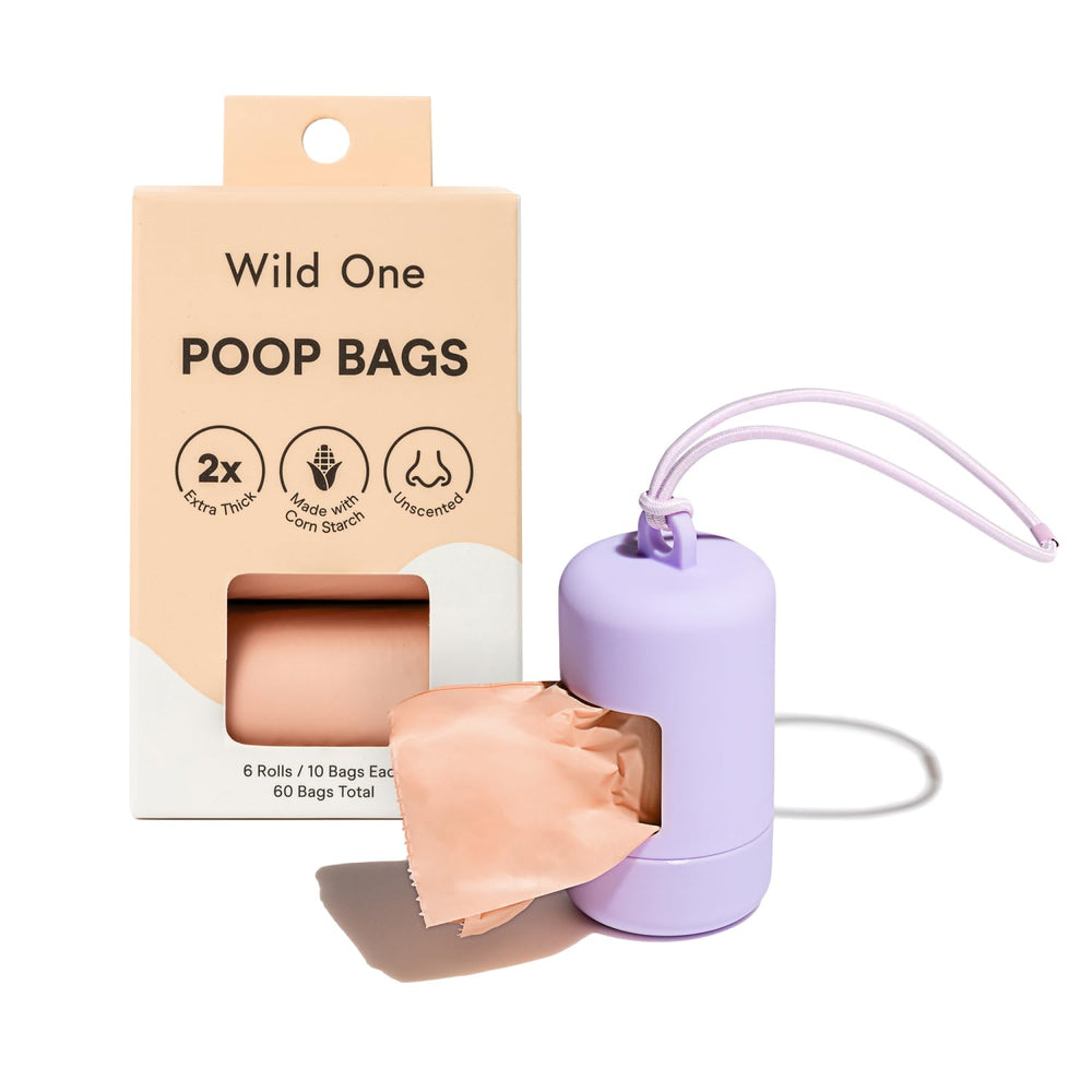 Wild One poop bag holder with leash attachment for easy walks