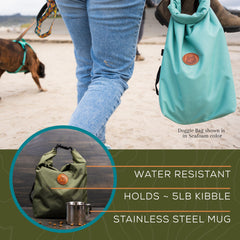Wilderdog Doggie Bag kibble capacity highlights five pounds capacity.