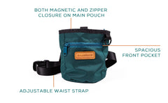 Wilderdog pouch showing carabiner attachment for belt or bag clipping