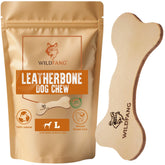 Wildfang leather dog toy large bone front view for calm teething