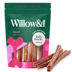 Willow and I 6-inch bully sticks pack front view for a long-lasting dog chew.