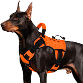 Wingoin orange tactical harness side-strap view for easy on/off and no-pull walks.