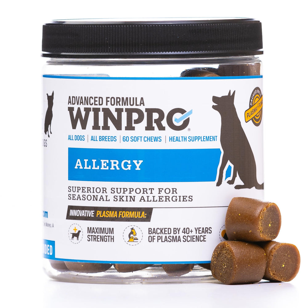 WINPRO Allergy Chews bottle label grain free support for dogs
