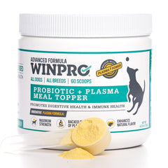 WINPRO Dog Probiotic Powder bottle-front shows a ready-to-use topper for digestive balance.