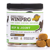 WINPRO Hip & Joint soft chews bottle offers comfortable movement for active dogs.