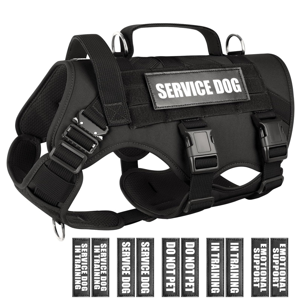 WINSEE service dog vest side view shows MOLLE compatibility and patches for identification.