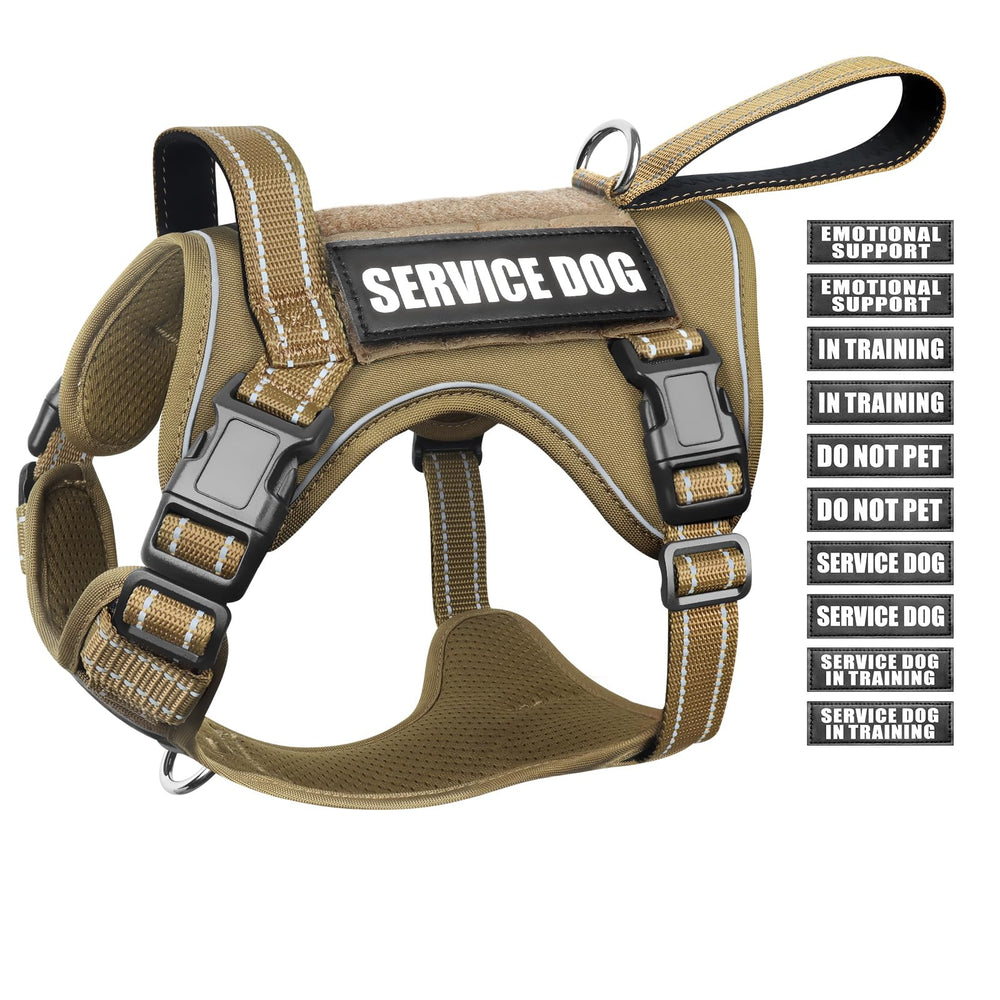 WINSEE tactical dog harness front view with quick-release buckles and adjustable fit.