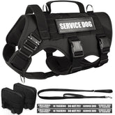 WINSEE tactical dog harness side view with adjustable neck and chest fit for large breeds.