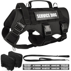 WINSEE tactical dog harness side view with adjustable neck and chest fit for large breeds.