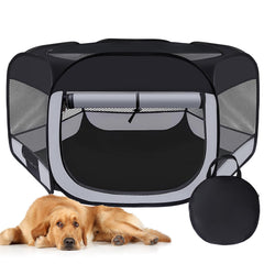 Wn's Day dog-cat playpen with removable top for indoor shade and outdoor safety.