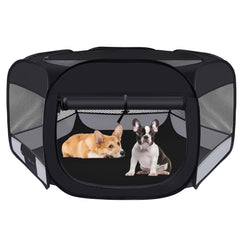 Wn's Day dog cat playpen unfolded view with breathable mesh for safe containment