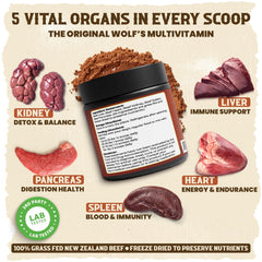 WolfRoots Alpha Organ Blend daily dosing spoon, illustrating a simple sprinkle over meals.
