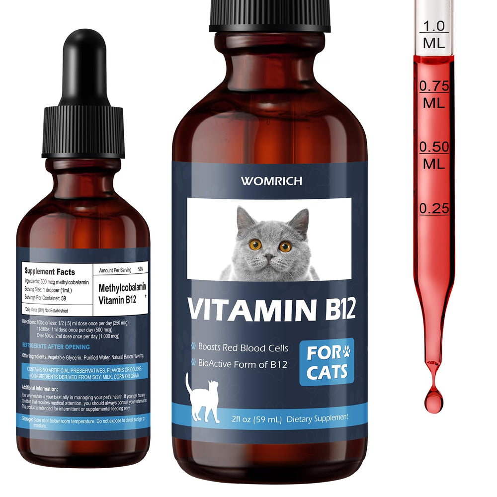 WOMRICH B12 cat liquid bottle offering daily energy support and appetite aid