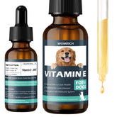 WOMRICH Vitamin E for Dogs bottle and drops highlight easy daily administration for skin support