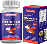 Wonder Paws B12 supplement bottle front with beef flavor enticing dogs