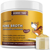 Wonder Paws bone broth bottle being poured for dogs, supporting digestion