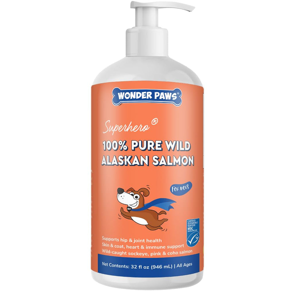 Wonder Paws bottle pour for easy daily omega-3 dosing for dogs.