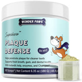 Wonder Paws dental powder jar close-up for easy dog oral care.