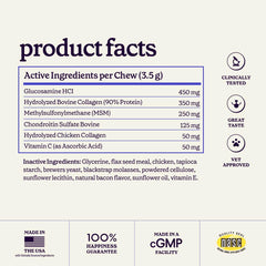Wonder Paws glucosamine for dogs chews bag label highlighting ingredients and mobility.