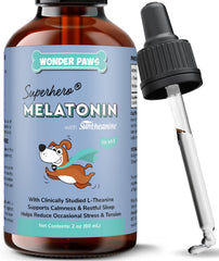Wonder Paws melatonin for dogs bottle with dropper for easy dosing
