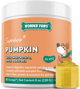 Wonder Paws Organic Pumpkin for Dogs bottle front showing brand and purpose for digestion support.