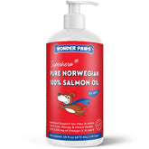 Wonder Paws Premium Salmon Oil bottle pour shows easy daily dosing for dogs