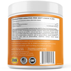 Wonder Paws Probiotics duck-flavor chews closeup, aiding digestion and reducing discomfort