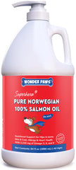 Wonder Paws salmon oil for dogs being poured onto food for a tasty daily boost.