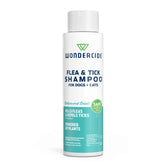 Wondercide flea and tick shampoo bottle pour for easy pet application.