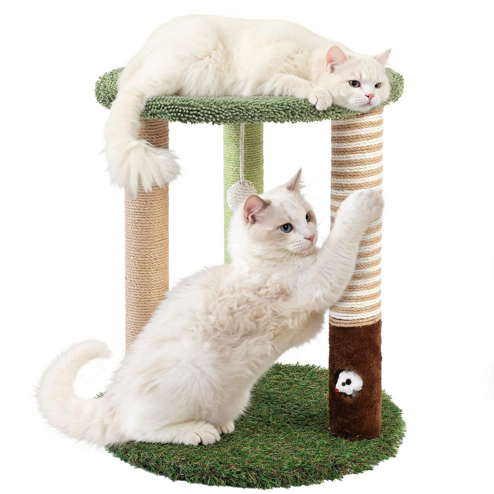 Woochpet cat tree tower with three scratcher posts for indoor cats, ideal for claw exercise.