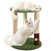 Woochpet cat tree tower with three scratcher posts for indoor cats, ideal for claw exercise.