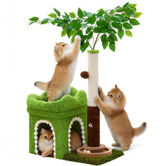 Woochpet small cat tree with scratching post and ball track for indoor play