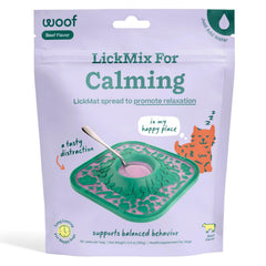 WOOF LickMixes spread on a lick mat for canine enrichment and calm mealtime.