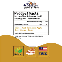 Woof 'n' Purr paw skin soothing tincture applied to food for easy administration.