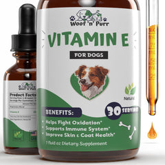 Woof 'n' Purr Vitamin E for Dogs bottle front for antioxidant support